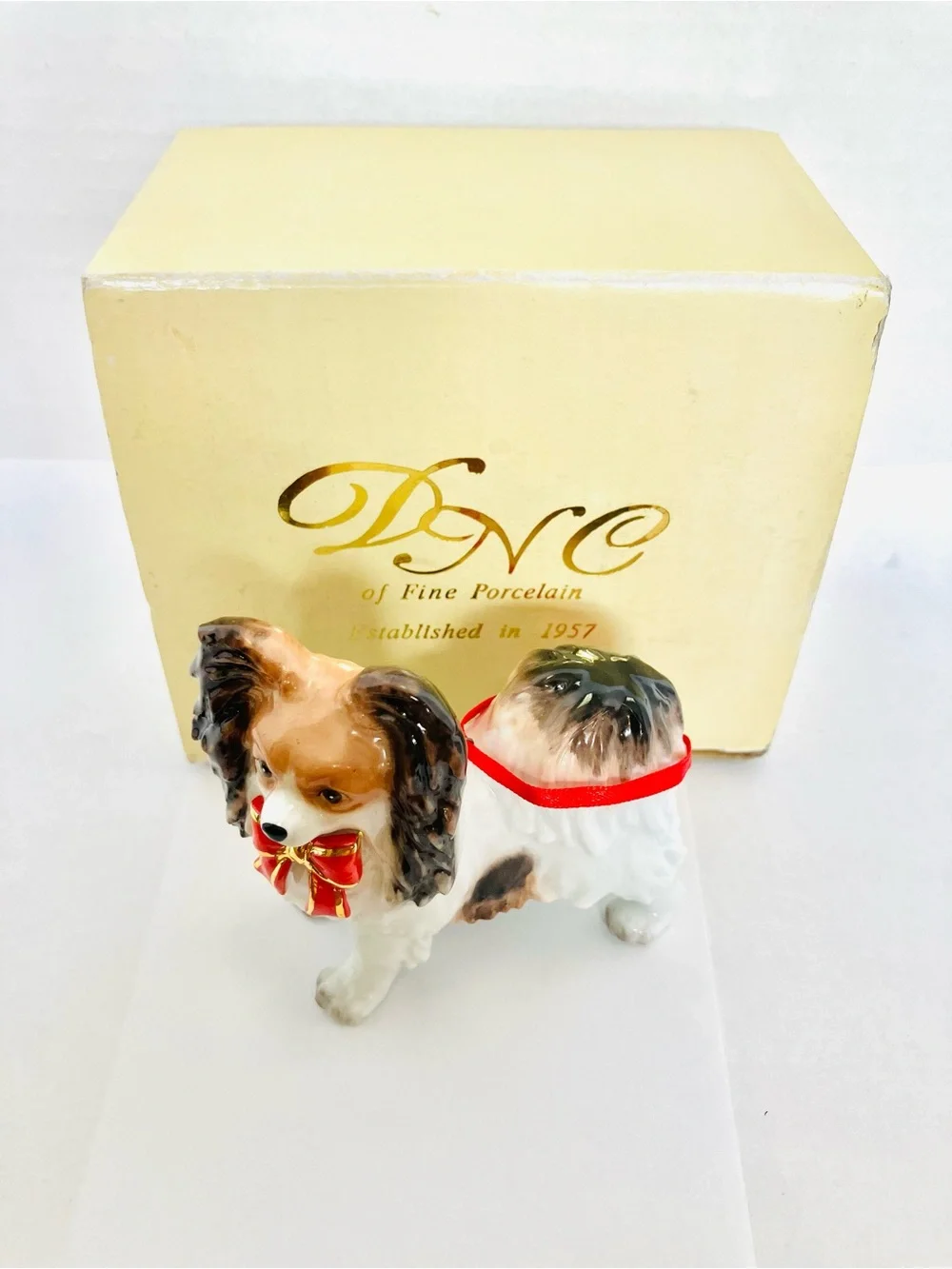 DNC Ceramic Papillion Dog Christmas Ornament 2.5in Tall